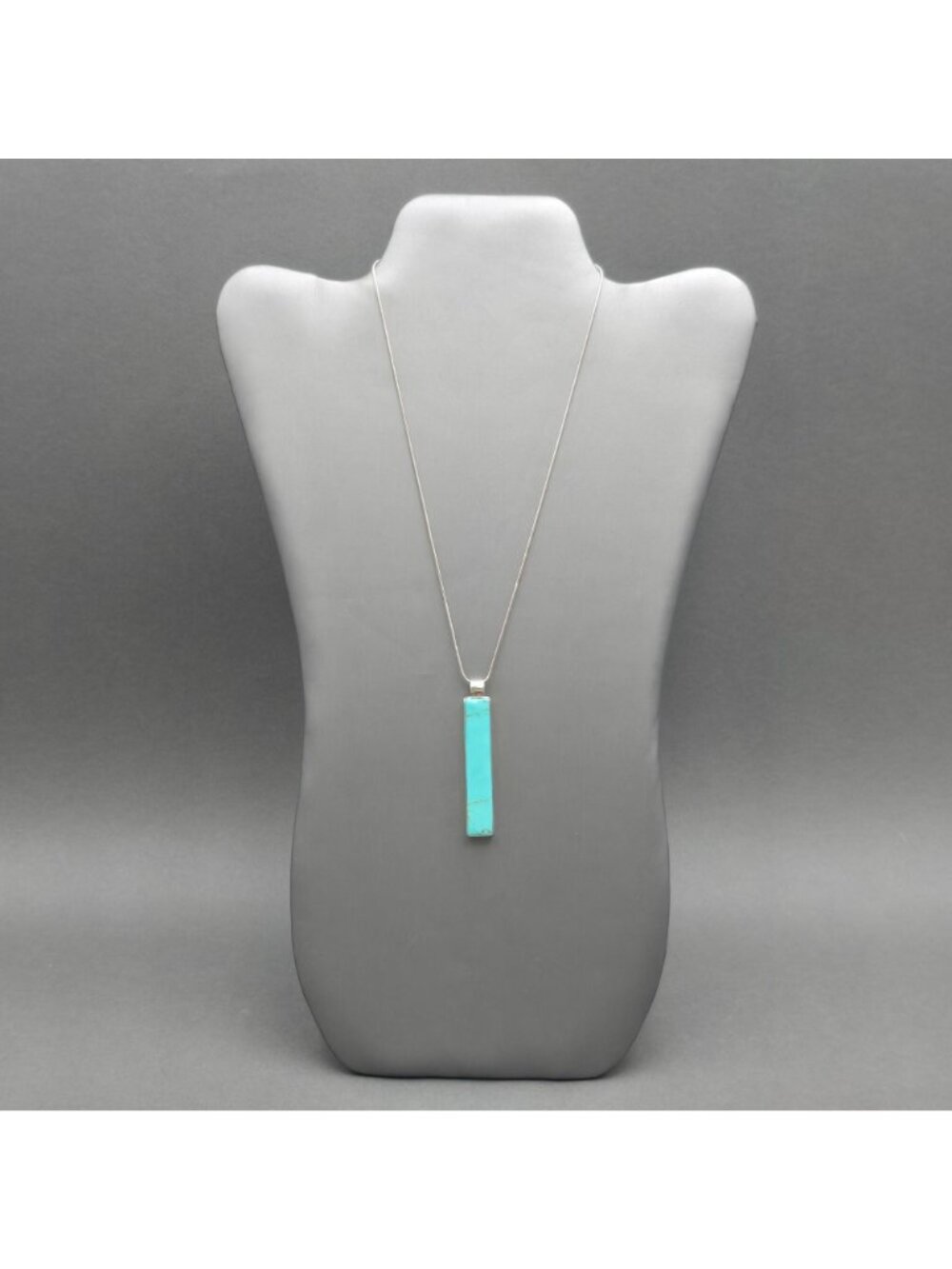 Vintage Sterling Silver Turquoise Bar Pendant Necklace 18" 925 Southwestern ATI - Picture 2 of 16